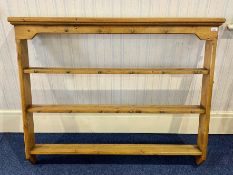 Pitch Pine Wall Rack, three shelves with hooks. Height 40", width 51".
