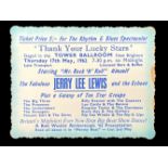 Jerry Lee Lewis Original Ticket - Unused 17.5.1962 for his show at New Brighton Tower Ballroom.