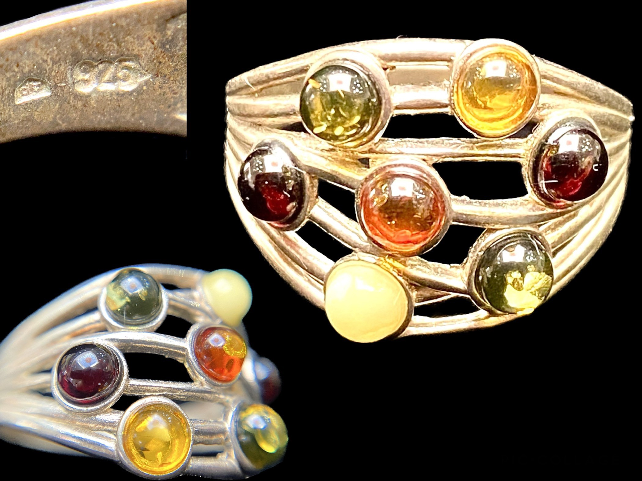 Five Silver Stone Set Rings, comprising a multi coloured stone set ring, - Image 4 of 5