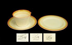 Clarice Cliff - Art Deco Signed Trio. Consists of 2 Plates and 1 Cup. From the Bizarre Range.