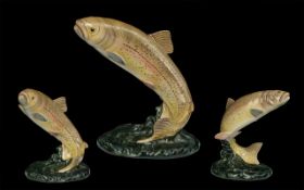 Beswick Hand Painted Fish Figure ' Trout ' Light Brown / Black Base. Model No 1032. Designer A.