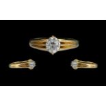 18ct Gold - Gents Quality Single Stone Diamond Set Ring, Excellent Setting,