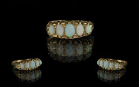 Antique Period Attractive 18ct Gold Five Stone Opal Set Ring, the well matched opals of good