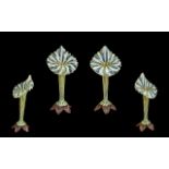 Pair of Victorian 'Jack in the Pulpit' Vaseline Glass Vases, in shades of green and pink,