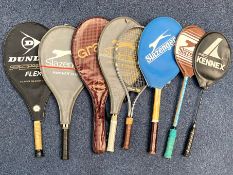 Collection of Seven Vintage Tennis Racquets, including Dunlop, Slazenger, Grays, Wilson, etc.