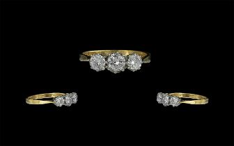 Ladies - 18ct Gold Attractive 3 Stone Diamond Set Ring. Marked 18ct to Interior of Shank.