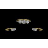 Ladies - 18ct Gold Attractive 3 Stone Diamond Set Ring. Marked 18ct to Interior of Shank.