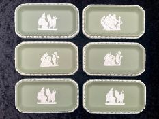 Wedgwood Green Jasper Ware 6 x Oblong Dishes. In very good condition with original box.
