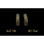 Ladies Attractive Pair of Two Tone 9ct Gold Diamond Set Earrings. Marked 9.375.