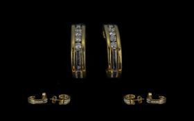 Ladies Attractive Pair of Two Tone 9ct Gold Diamond Set Earrings. Marked 9.375.