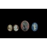 Four Unmounted Cameos, To Include A Wedgwood, Two Shell and a glass.