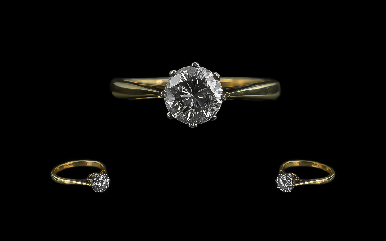 18ct Gold Excellent Quality Single Stone Diamond Set Ring, marked 18ct to interior of shank.