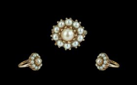 Edwardian Period 1902-1910 Excellent 9ct Gold Pearl Set Cluster Ring.