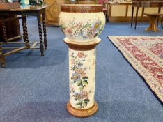 Tall Staffordshire Pottery Jardiniere and Plant Pot Set, measures 32", floral pattern. As found.