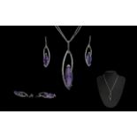 Ladies Contemporary and Top Quality Designed 18ct White Gold Deep Purple Amethyst and Diamond Set