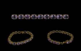 Ladies Attractive Good Quality 9ct Gold Amethyst Set Bracelet full hallmark for 9.