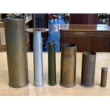 Military Interest - Box of Gun Shells, six assorted sizes and shapes. Tallest 15".