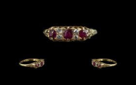Antique 18ct Gold Attractive Ruby & Diamond Set Ring. Gallery setting, marked 18ct to shank.