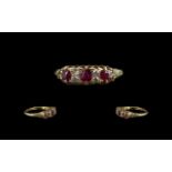 Antique 18ct Gold Attractive Ruby & Diamond Set Ring. Gallery setting, marked 18ct to shank.
