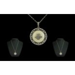 Solid Silver & Marcasite Art Deco Design Pendant & Necklace. Stamped for Silver.