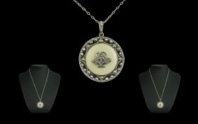 Solid Silver & Marcasite Art Deco Design Pendant & Necklace. Stamped for Silver.