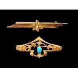 Two 9ct Gold Stone Set Brooches (small sizes) both marked for 9ct. Weight 4.3 grams.