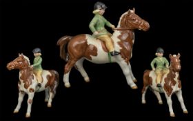 Beswick Hand Painted Girl on Pony Figure - Skewbald Colourway. Model No 1499. Issued 1957 - 1965.