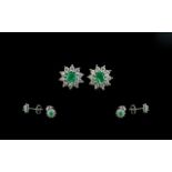 Emerald Halo Stud Earrings, emerald solitaires of excellent colour,