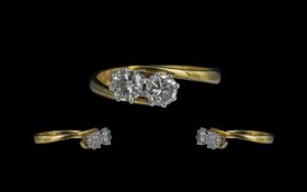 18ct Gold Attractive 2 Stone Diamond Set Ring. Fully Hallmarked to Interior of Shank.