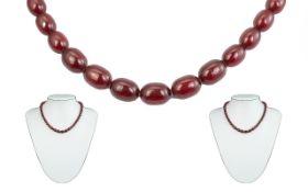 1920's Cherry Amber Beaded Necklace of Good Colour. Weight 15.2 grams. Length 16 Inches - 40 cms.