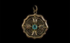 Antique Gold Pendant, set with Aquamarine stone to centre, unmarked.