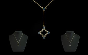 Antique Period Exquisite Quality 9ct Gold Blue Sapphire and Seed Pearl Set Necklace,