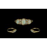 Antique Period Attractive 18ct Gold Opal & Diamond Set Ring, gallery setting,