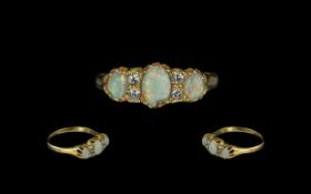 Antique Period Attractive 18ct Gold Opal & Diamond Set Ring, gallery setting,