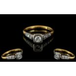18ct Yellow Gold & Platinum Diamond Set Ring - The Central Diamond Set In A Square Setting, With