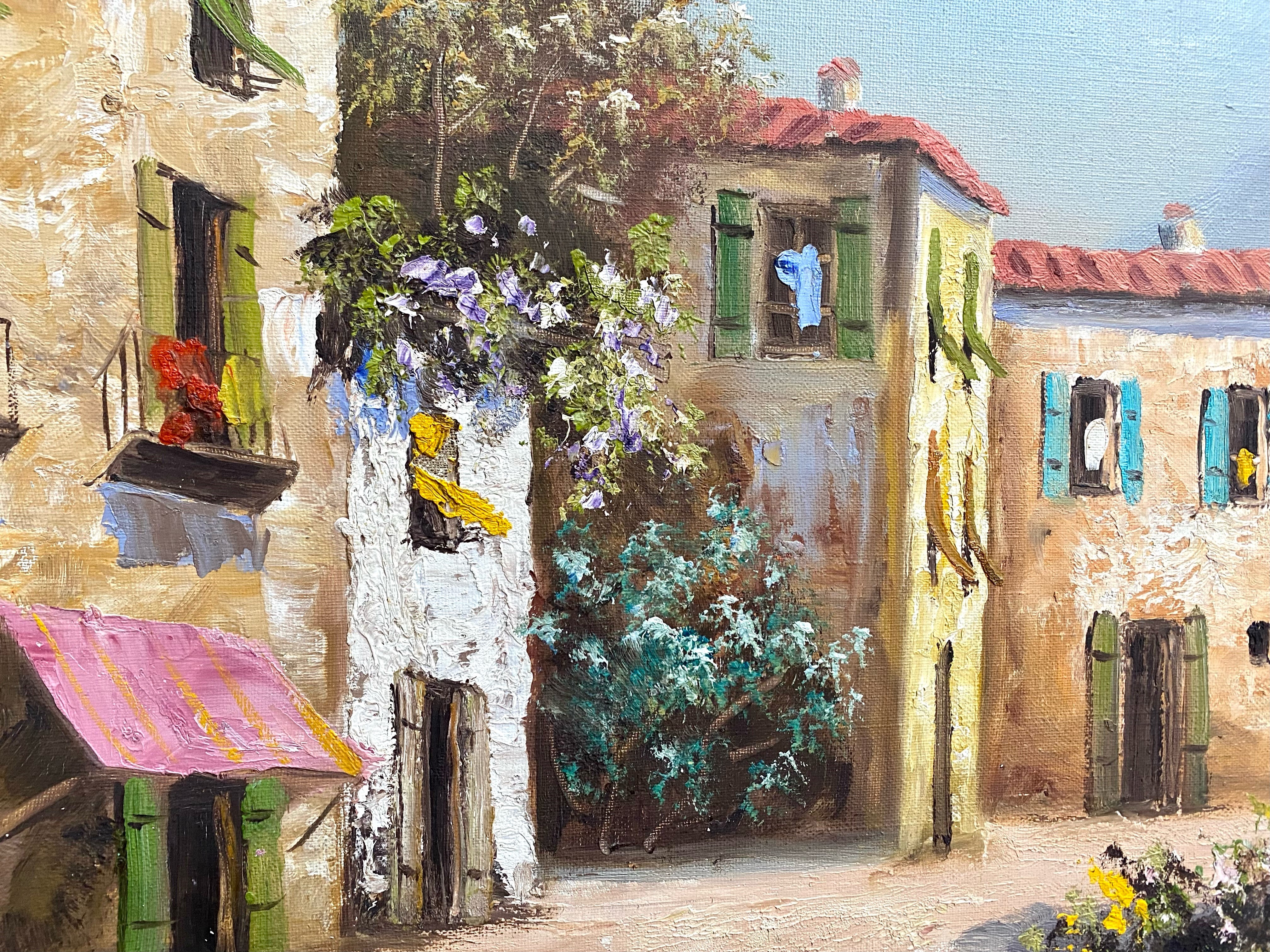 Oil on Canvas of Sandini in Italy, depicting a Mediterranean scene with mountains in the background. - Image 4 of 4