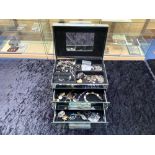 Mirrored Jewellery Box with Lift Up Lid & Two Drawers,