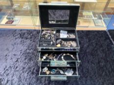 Mirrored Jewellery Box with Lift Up Lid & Two Drawers,