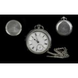 Edwardian Period Excellent Large Sterling Silver Keywind Open Faced Pocket Watch,