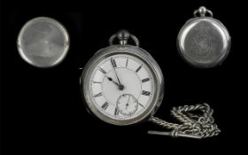 Edwardian Period Excellent Large Sterling Silver Keywind Open Faced Pocket Watch,