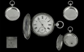 Thomas Russell & Son Late Victorian Period Sterling Silver Full Hunter Key-wind Pocket Watch.