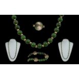 A Superb 14ct Gold and Green Jade Beaded Necklace with Matching Bracelet,