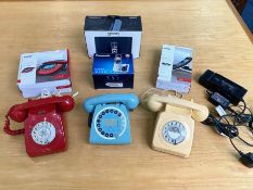 Collection of Vintage & Modern Telephones, including Solo Cordless, vintage red phone,