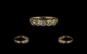 18ct Gold Diamond Ring, Five Round Modern Brilliant Cut Diamonds In A Rubover Setting,