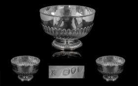 Victorian Period - Superb Quality Sterling Silver Punch Bowl with Half Ribbed Body and Foot. In