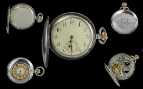 Swiss Made - Excellent Silver Demi Hunter Keyless Pocket Watch, With Gold Chapter Ring.