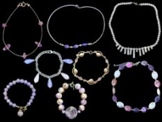 Collection of Semi Precious Stones & Silver Based Jewellery. Consists of 3 Necklaces & 5 Bracelets.
