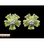 Peridot and Diamond Floral Stud Earrings, the five peridot set 'petals',