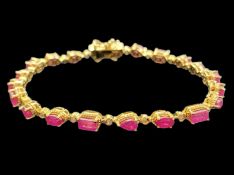 Multi- Cut Ruby Line Bracelet, the row of rubies, unusually, comprising an octagon, an oval, a round