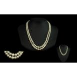 A Fine Quality Vintage Double Strand Cultured Pearl Necklace with 9ct Gold Clasp.